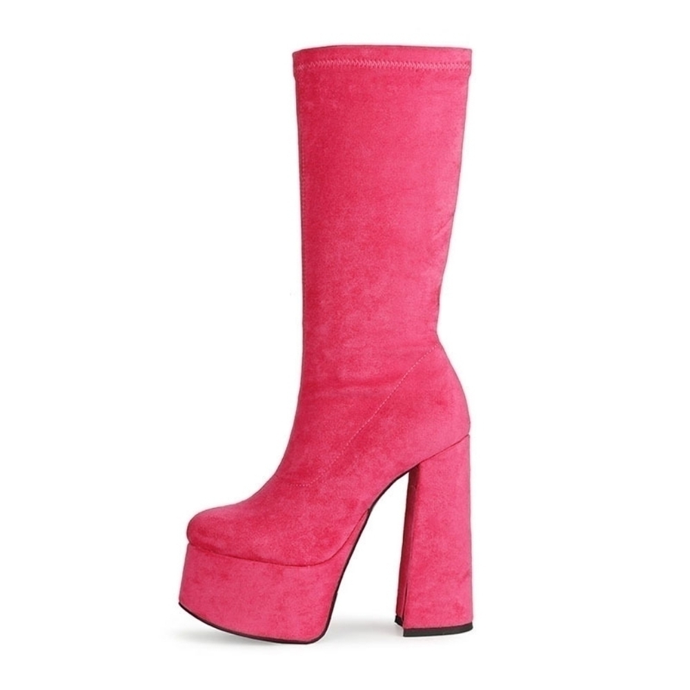 PINK SUEDE PLATFORM BOOTS